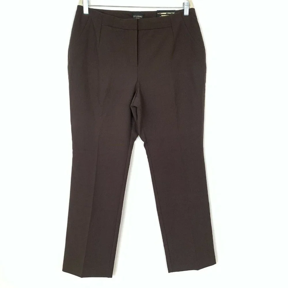 So Slimming Chicos Size 2 PETITE Womens 12 Manhattan Trousers Pants Brown NWT